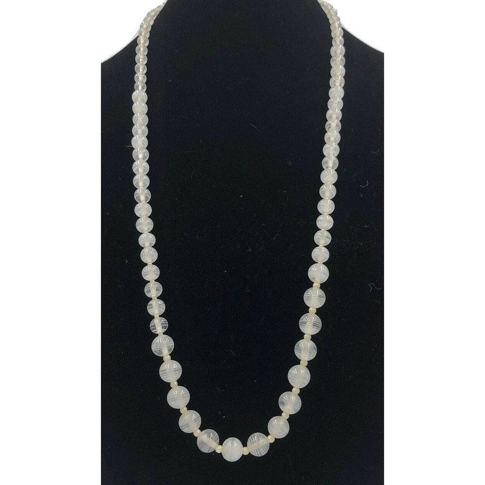 CADORO Clear Striped Graduated Glass Beaded Necklace Vintage Runway Designer 32”